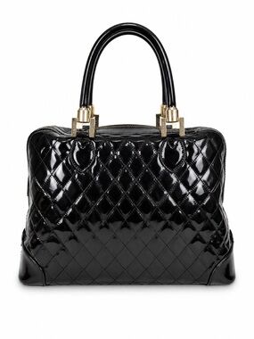 Arcadia Handbag Black Quilted Patent Leather Satchel Purse Made In Italy Medium